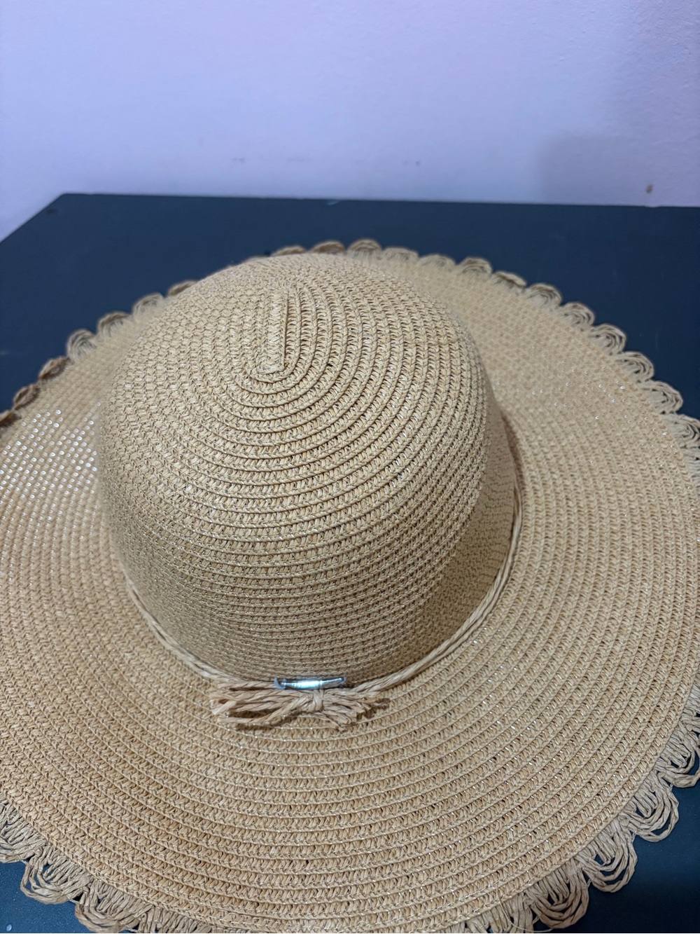 Jessica Simpson Beige Braided Sun Hat with Bow Detail